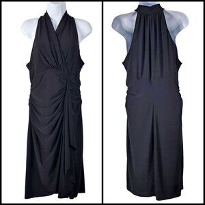 VTG Evan Picone Black Halter Cascade Wrap Dress Stretch Cocktail Goth Y2K Sz 14P
